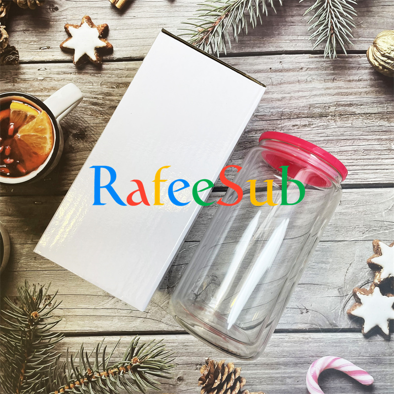 25PCS 12oz/ 15oz Pre Drilled Hole Clear Double Wall Blank Sublimation Snowglobe Glass Can with Plastic Lids and Rubber Stopper