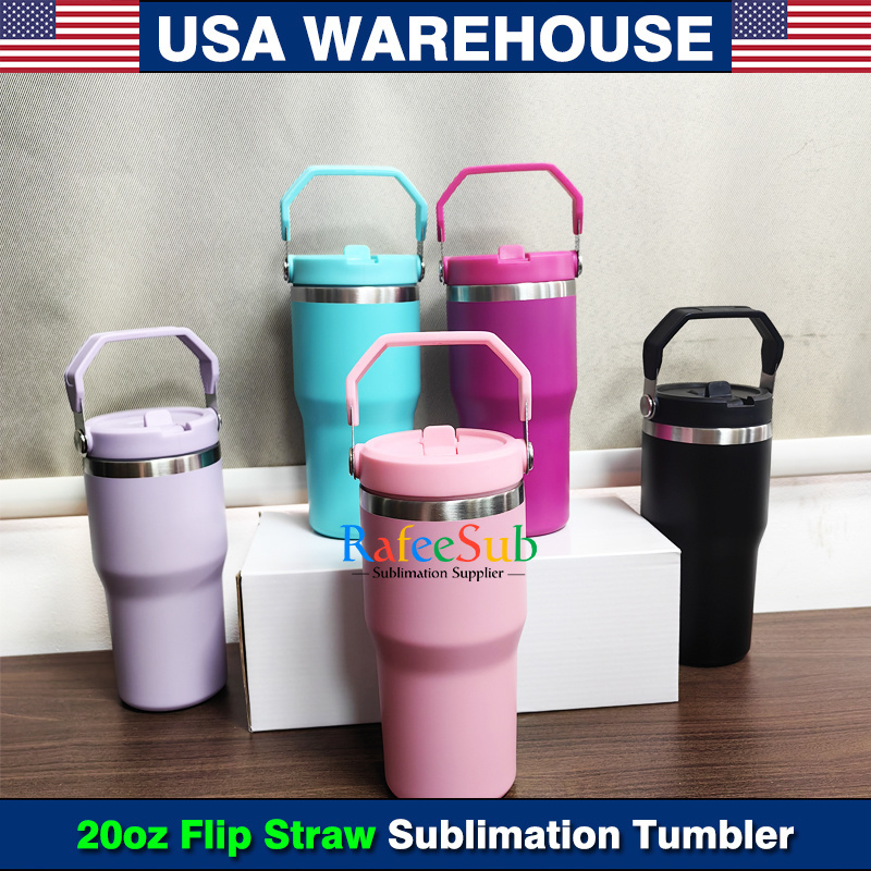 25pcs 20oz Blank Sublimation Stainless Steel Tumbler with Handle and Flip Straw Lid