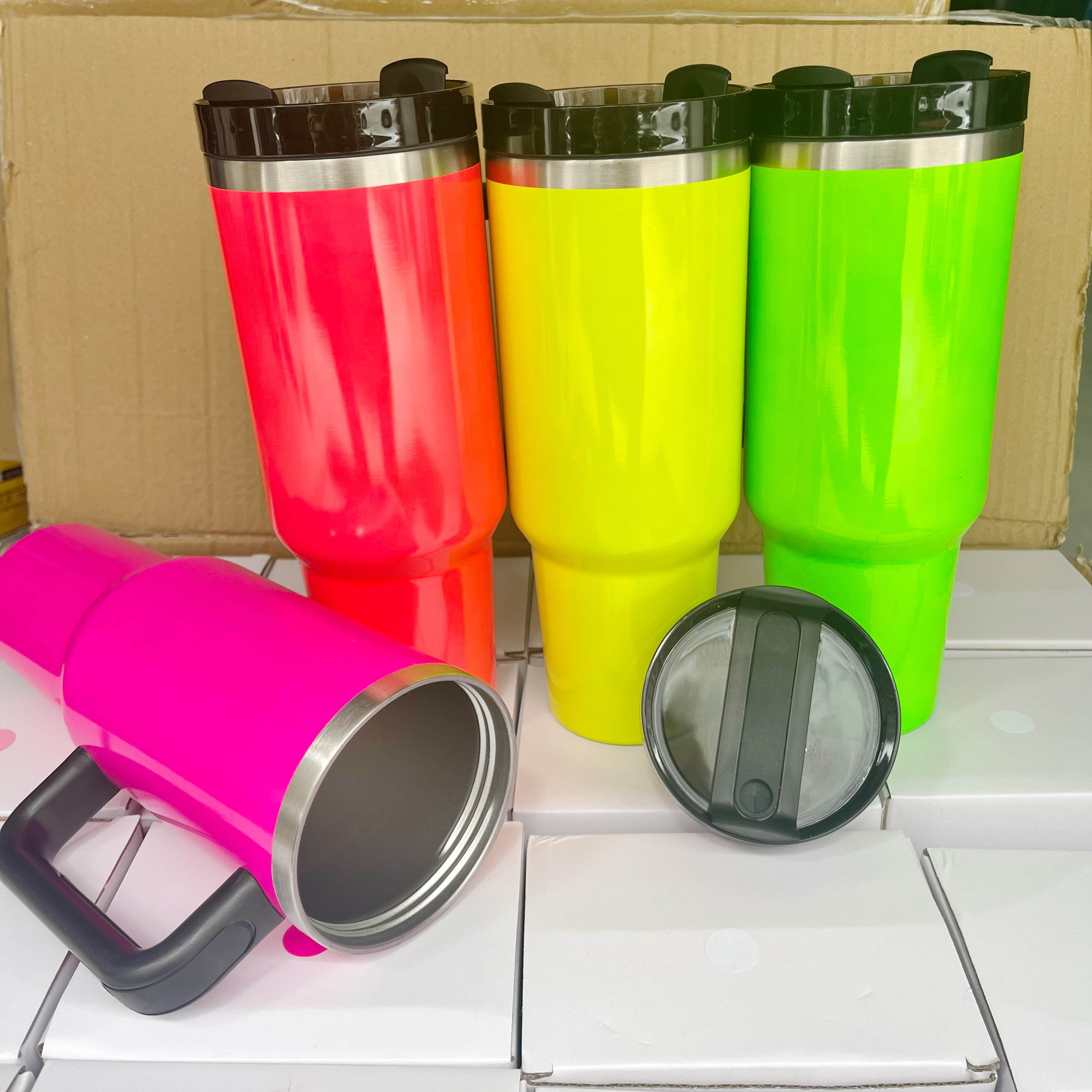 40oz H2.0 NEON colors blank sublimation silver underneath quencher tumbler