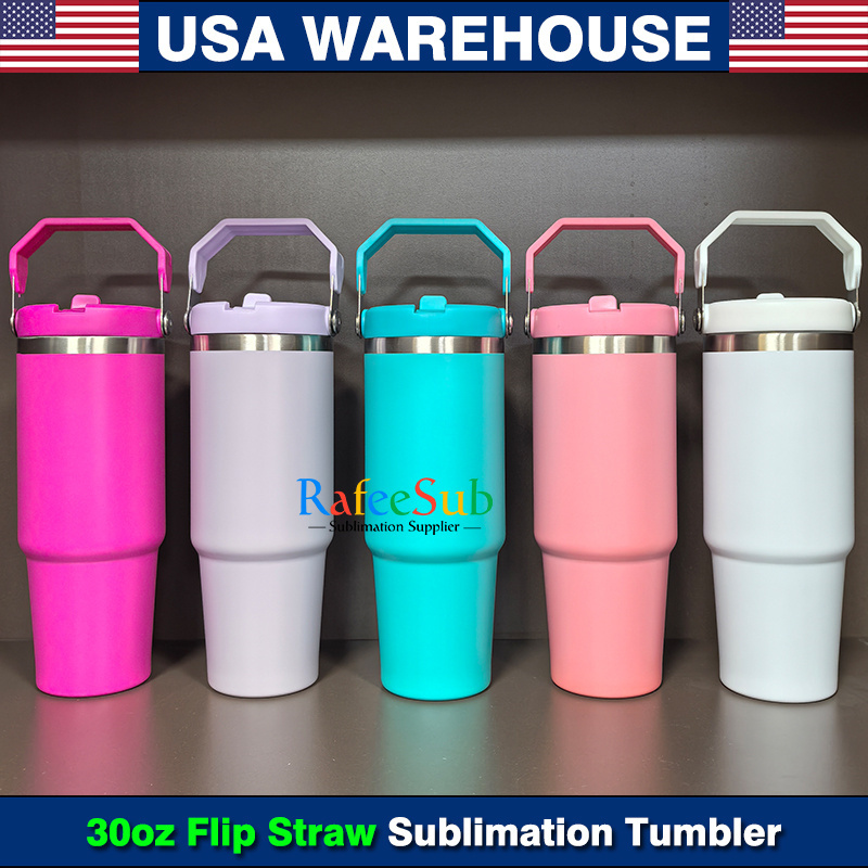 25PCS 30oz Matte Sublimation Blanks Stainless Steel Tumbler with Handle and Flip Straw Lid | Mixed 5 Colors |
