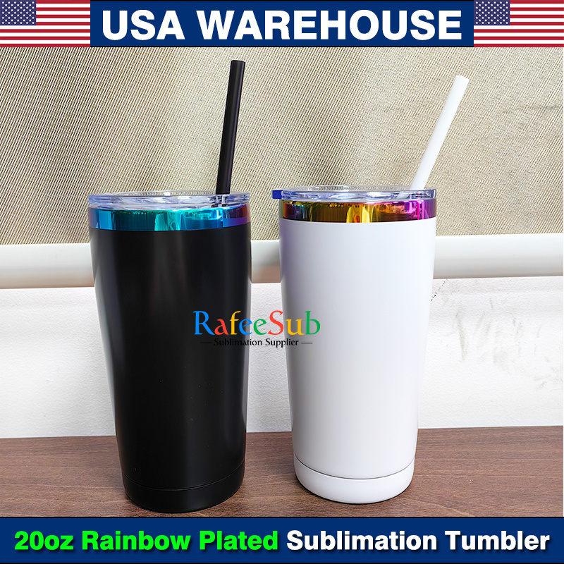 25PCS 20oz Rainbow Plated Based Powder Coated Blank Sublimation Stainless Steel Car Tumbler for Laser Engraving