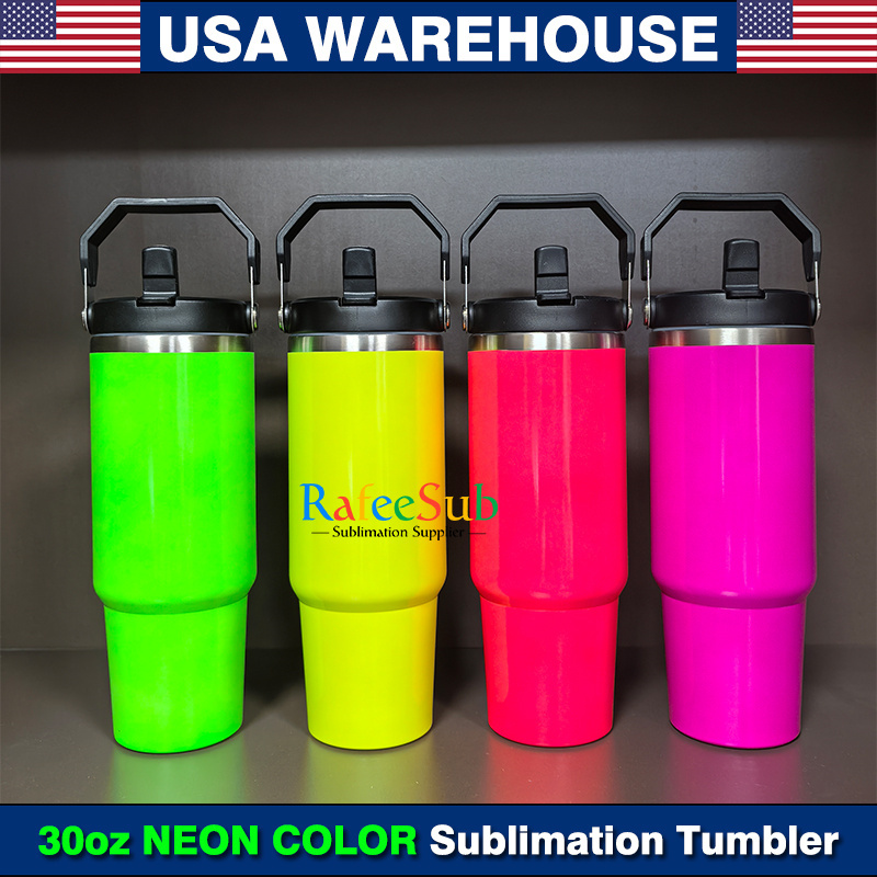 25PCS 30oz NEON COLOR Blank Sublimation Stainless Steel Tumbler with Handle and Flip Straw Lid