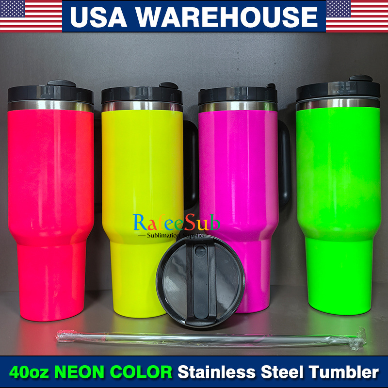 20PCS 40oz H2.0 Quencher NEON Colors Blank Sublimation Silver Underneath Stainless Steel Tumbler with Handle