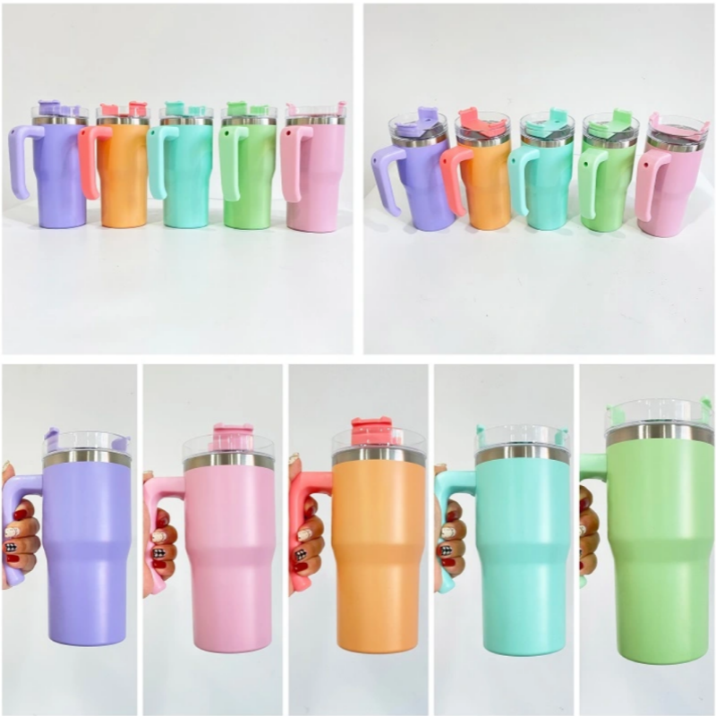25pcs 20oz matte sublimation macaron student kids tumblers with handle