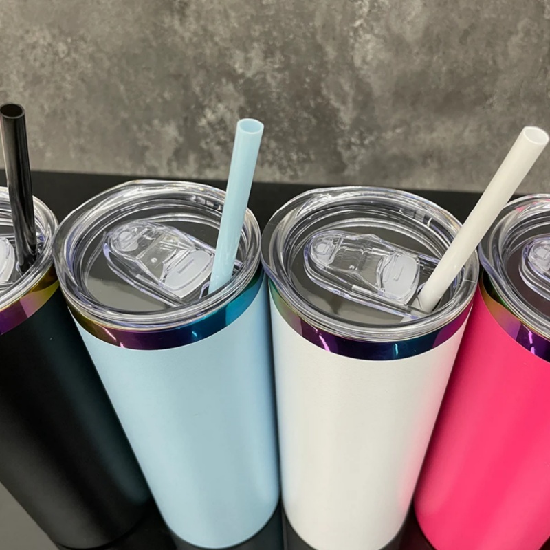 RAFEE 25PCS 20oz Rainbow Plated Base Powder Coated Stainless Steel Skinny Tumbler For Laser Engraving