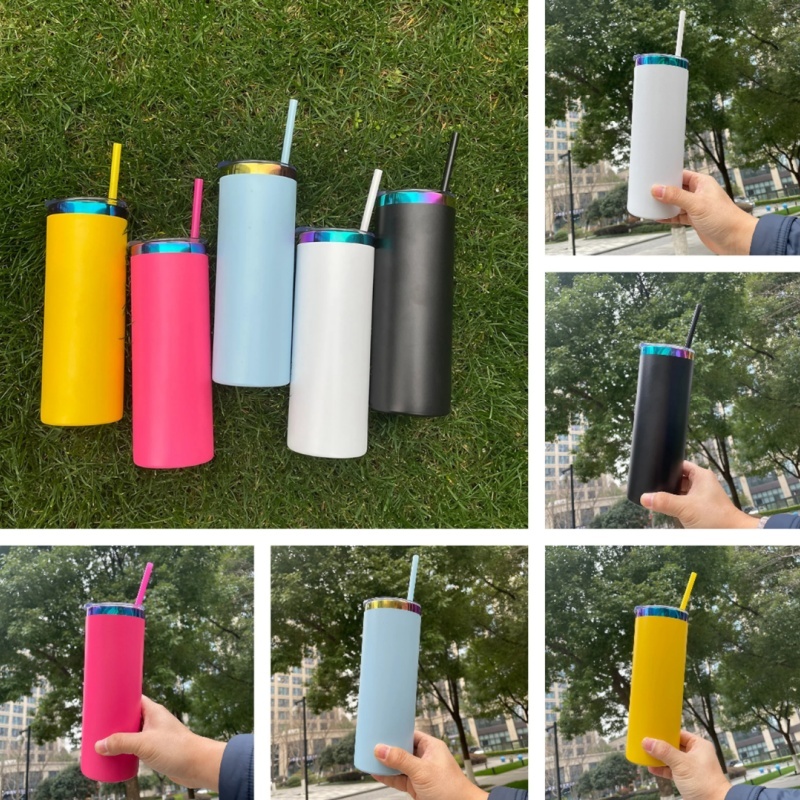 RAFEE 25PCS 20oz Rainbow Plated Base Powder Coated Stainless Steel Skinny Tumbler For Laser Engraving