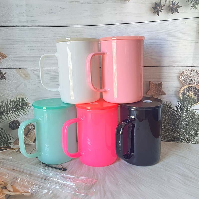 RAFEE 17oz Sublimation Color Mix Glass Can with Handle  | Plastic Straw |