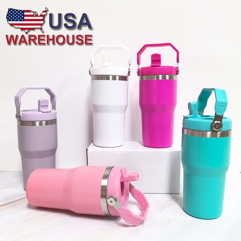 25pcs 20oz Blank Sublimation Stainless Steel Tumbler with Handle and Flip Straw Lid