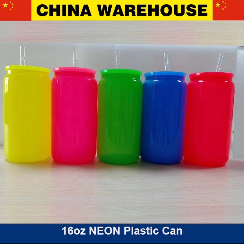 RAFEE 50PCS 16oz NEON Color Sublimation and UV Wrap Plastic Can