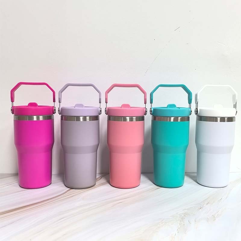 25pcs 20oz Blank Sublimation Stainless Steel Tumbler with Handle and Flip Straw Lid