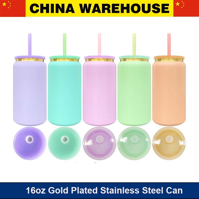 RAFEE 25pcs 16oz gold plated metal cans stainless steel can tumblers for laser engrvaing