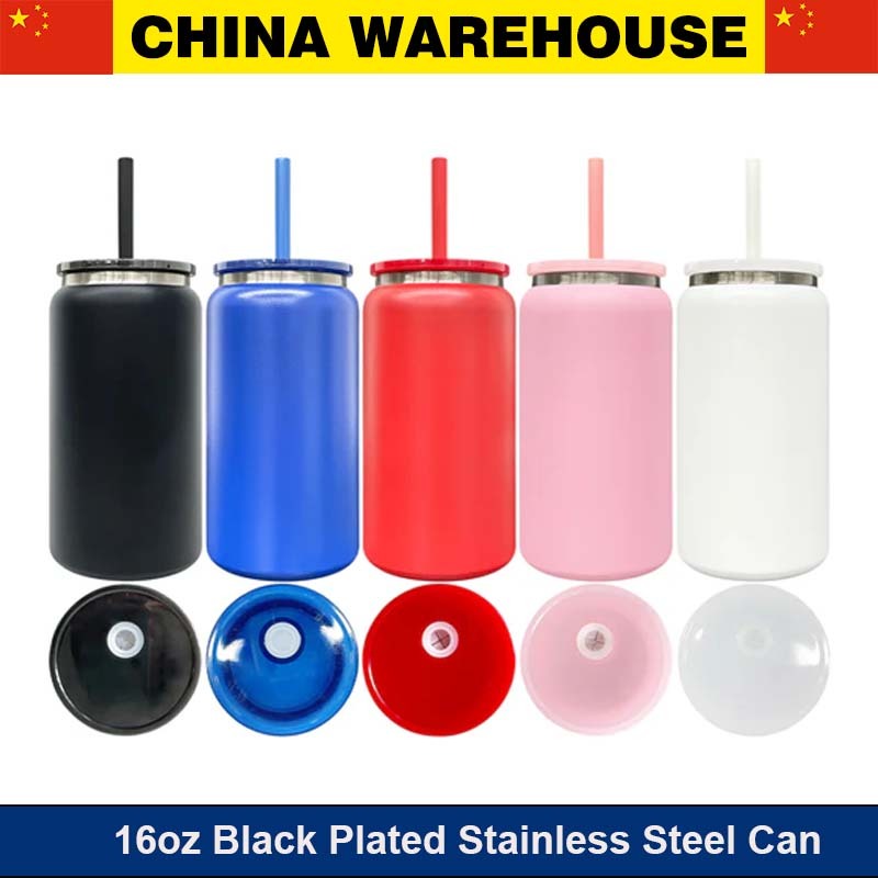 RAFEE 25pcs 16oz black plated metal cans stainless steel can tumblers for laser engrvaing