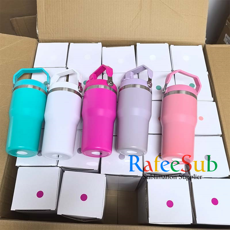 25pcs 20oz Blank Sublimation Stainless Steel Tumbler with Handle and Flip Straw Lid