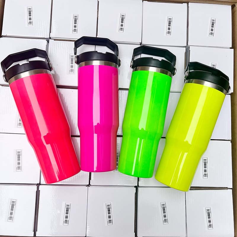 25PCS 30oz NEON COLOR Blank Sublimation Stainless Steel Tumbler with Handle and Flip Straw Lid