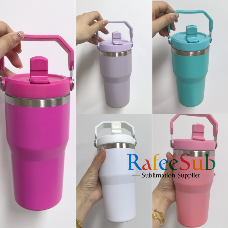 25pcs 20oz Blank Sublimation Stainless Steel Tumbler with Handle and Flip Straw Lid