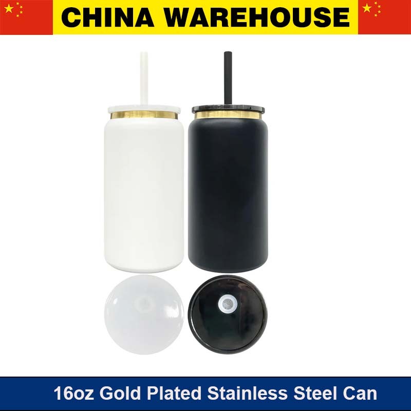 RAFEE 25pcs 16oz gold plated metal cans stainless steel can tumblers for laser engrvaing