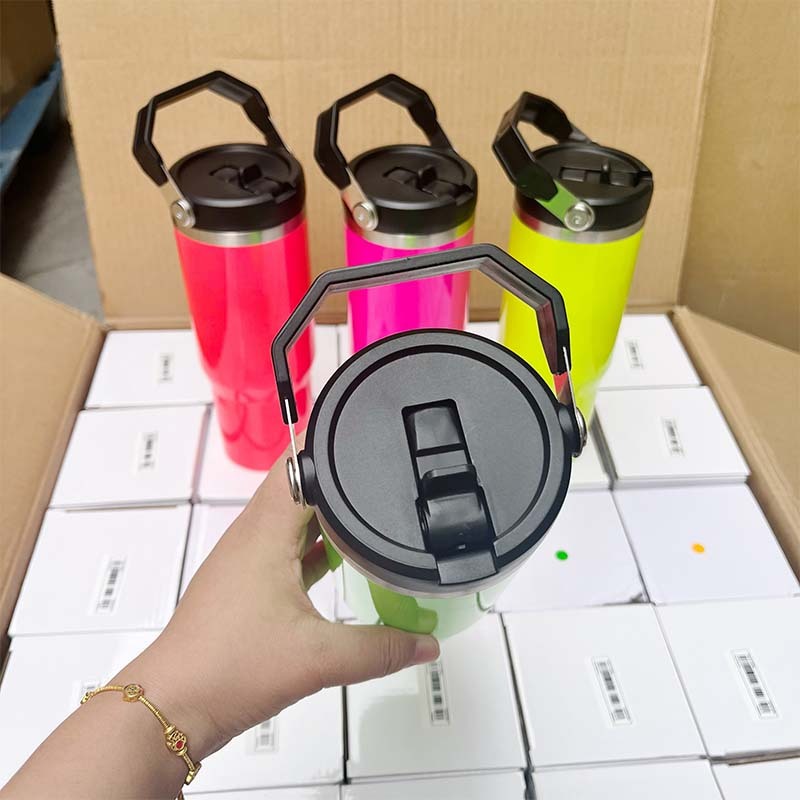 25PCS 30oz NEON COLOR Blank Sublimation Stainless Steel Tumbler with Handle and Flip Straw Lid