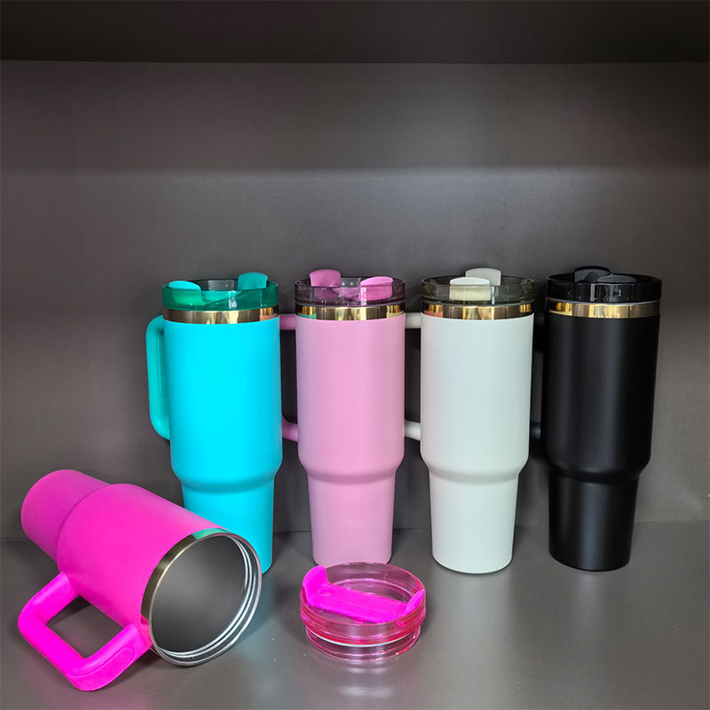 20pcs 40 oz Gold Plated Stainless Steel Tumbler with Handle For Laser Engraving (Mixed 5 Colors)