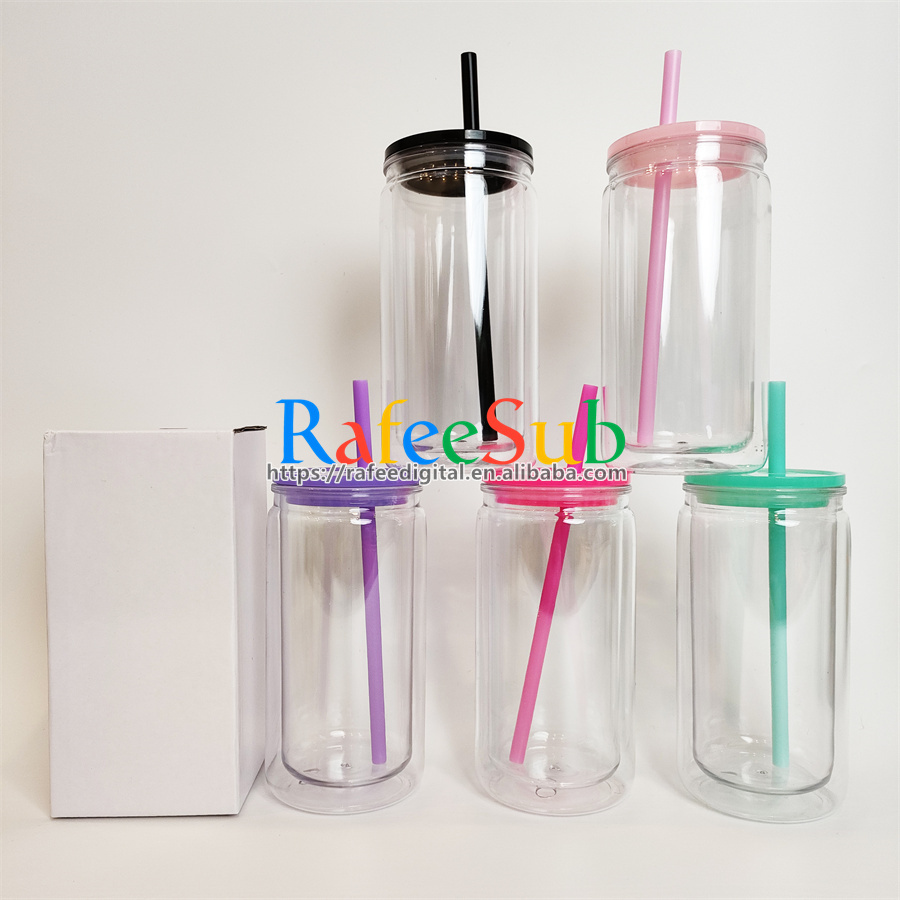 Pre-Sale 50 PCS 16oz Pre-drilled Hole Double Wall Plastic Snow Globe Tumbler with Plastic Lid and Straw