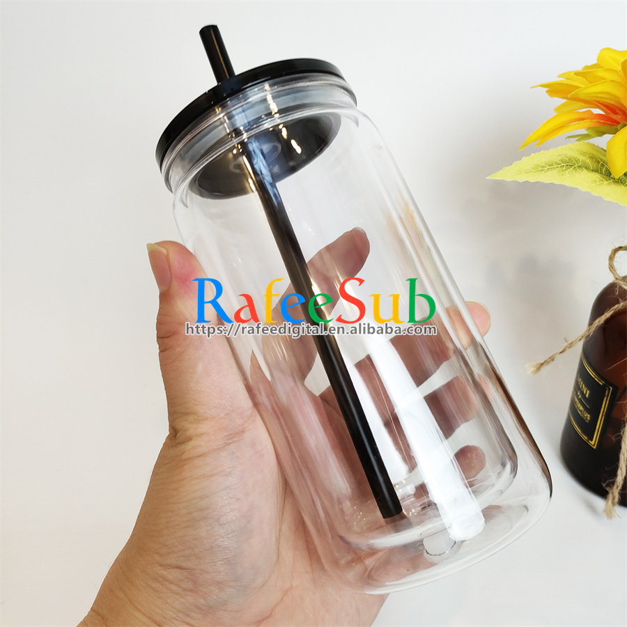 Pre-Sale 50 PCS 16oz Pre-drilled Hole Double Wall Plastic Snow Globe Tumbler with Plastic Lid and Straw