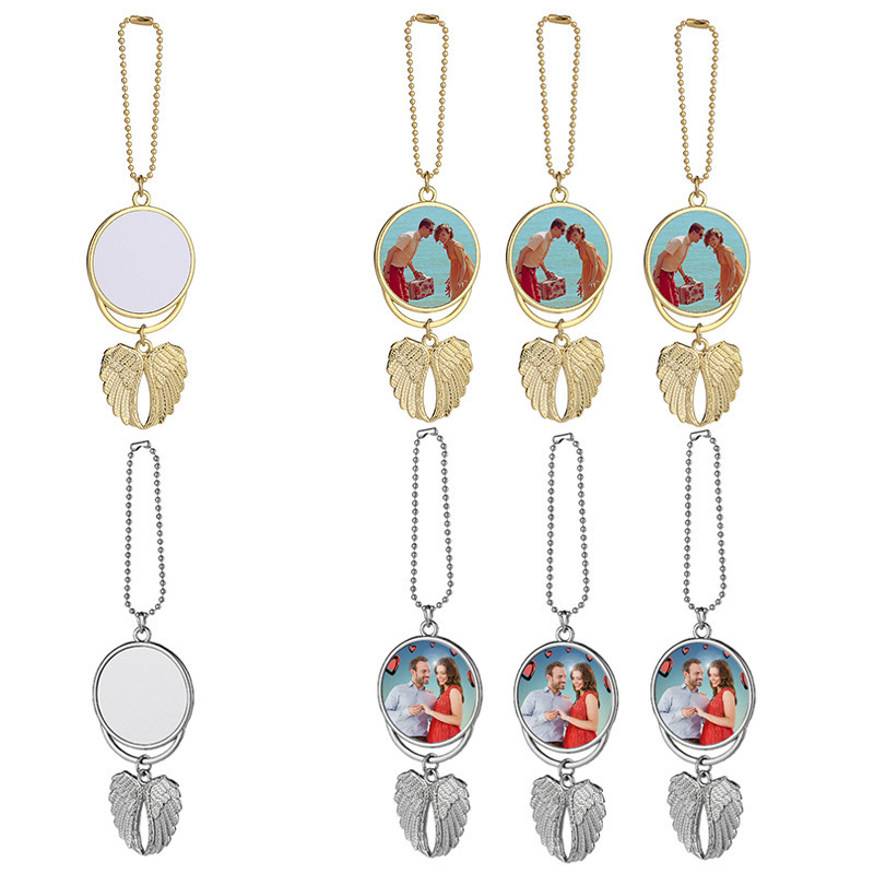 Sublimation Blank Metal Angel Wings Heart Christmas Ornaments