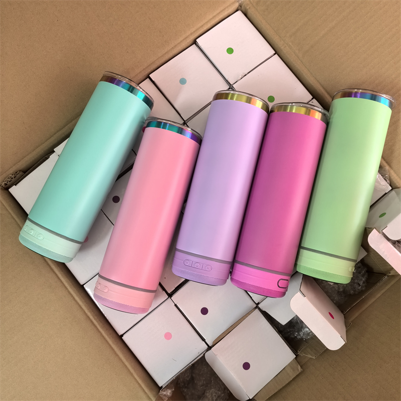 25PCS 20oz rainbow plated matte macaron speaker tumbler