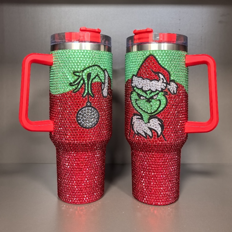 1PCS 40oz Christmas Diamond Grinch stainless steel tumbler