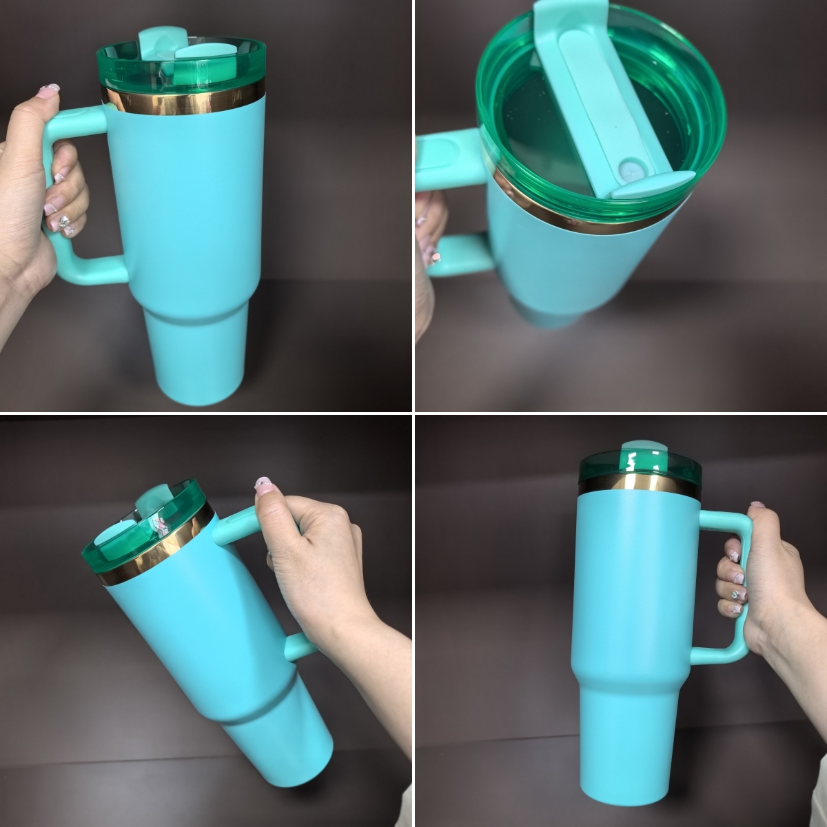 20pcs 40 oz Gold Plated Stainless Steel Tumbler with Handle For Laser Engraving (Mixed 5 Colors)