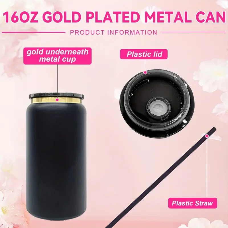 16oz Gold Plated Metal Beer Can Stainless Steel Tumbler Can With Lid And Straw For Laser Engrave-25pcs