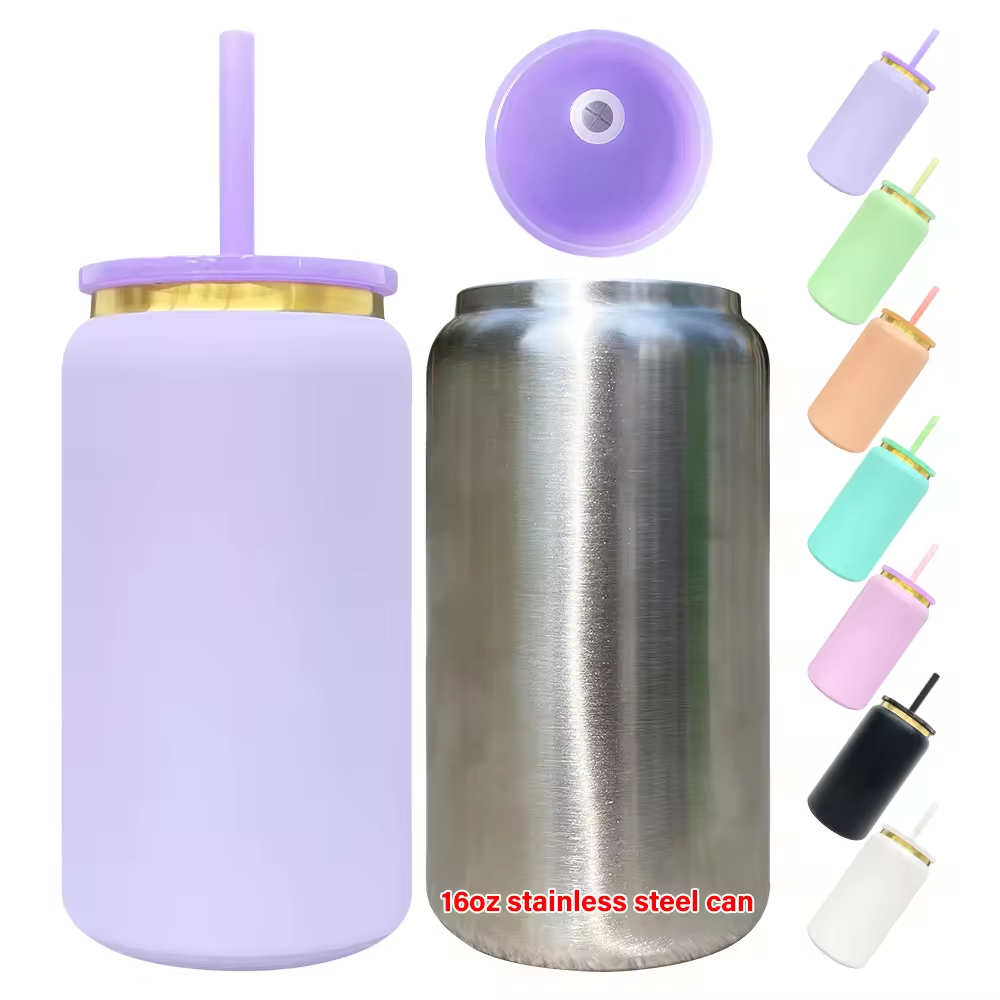 16oz Gold Plated Metal Beer Can Stainless Steel Tumbler Can With Lid And Straw For Laser Engrave-25pcs