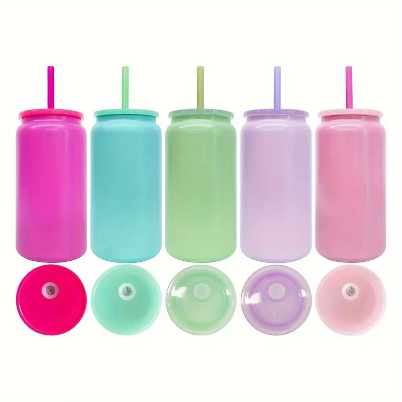 16oz Sublimation Stainless Steel Vacuum Insulated Tumbler Can With Lid And Straw- 25pcs
