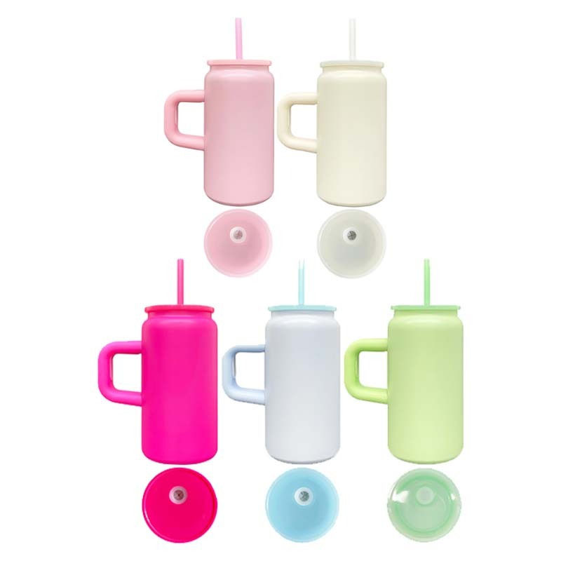 16oz Sublimation Blank Matt Macaron and Glossy White Color Stainless Steel Can with Handle-25pcs