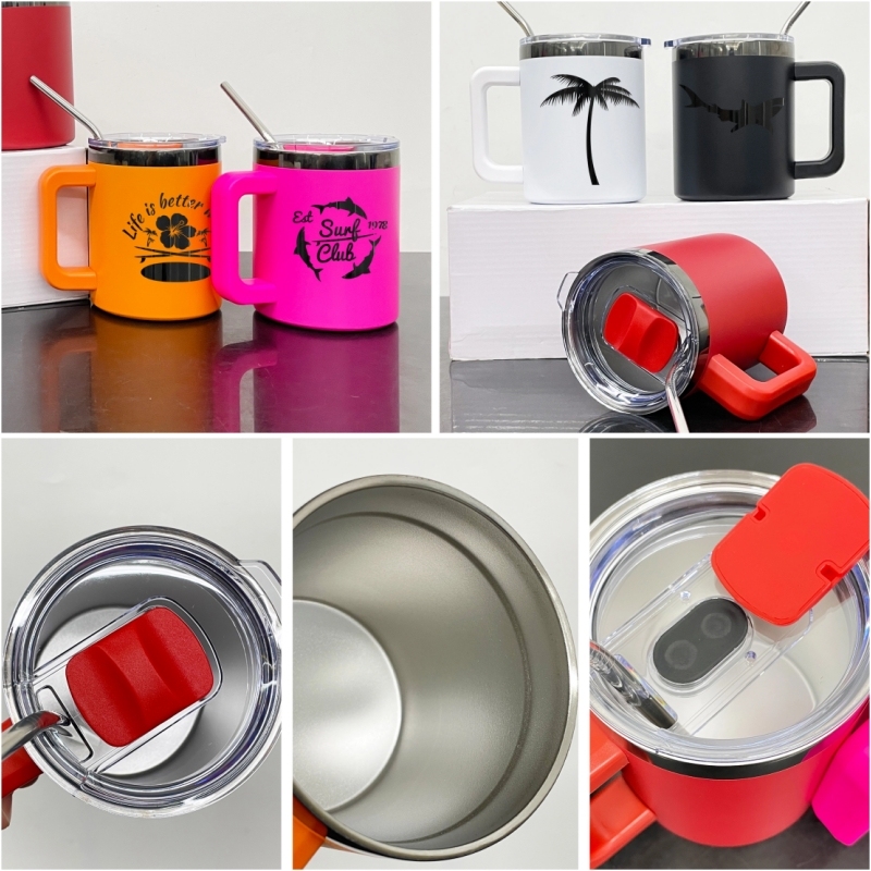 10oz Black Plated Lowball Metal Tumblers for Laser Engraving Stainless Steel Straw-25pcs