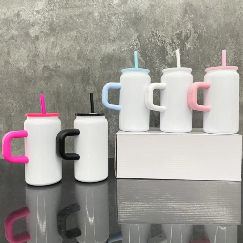 16oz Sublimation Blank Glossy White Color Stainless Steel Can with Handle