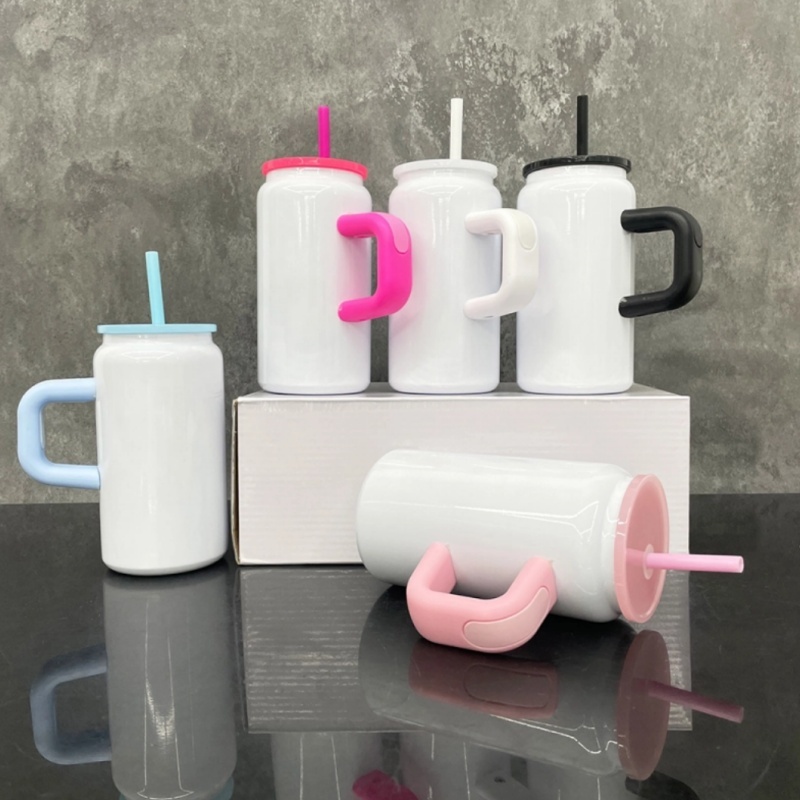 16oz Sublimation Blank Glossy White Color Stainless Steel Can with Handle