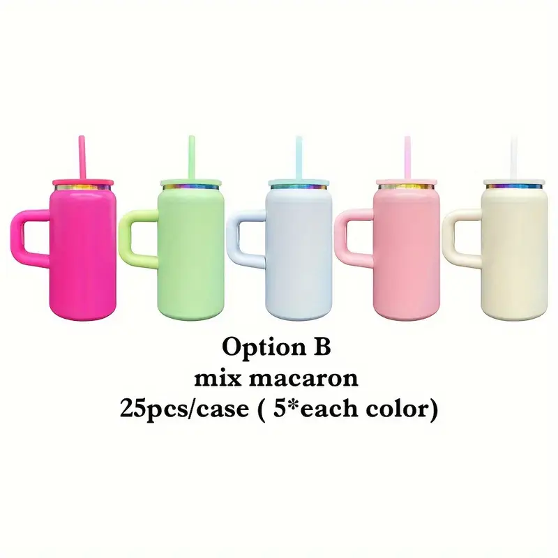 16oz Rainbow Plated Macaron Color Stainless Steel Can with Handle for Laser Engraving- 25PCS