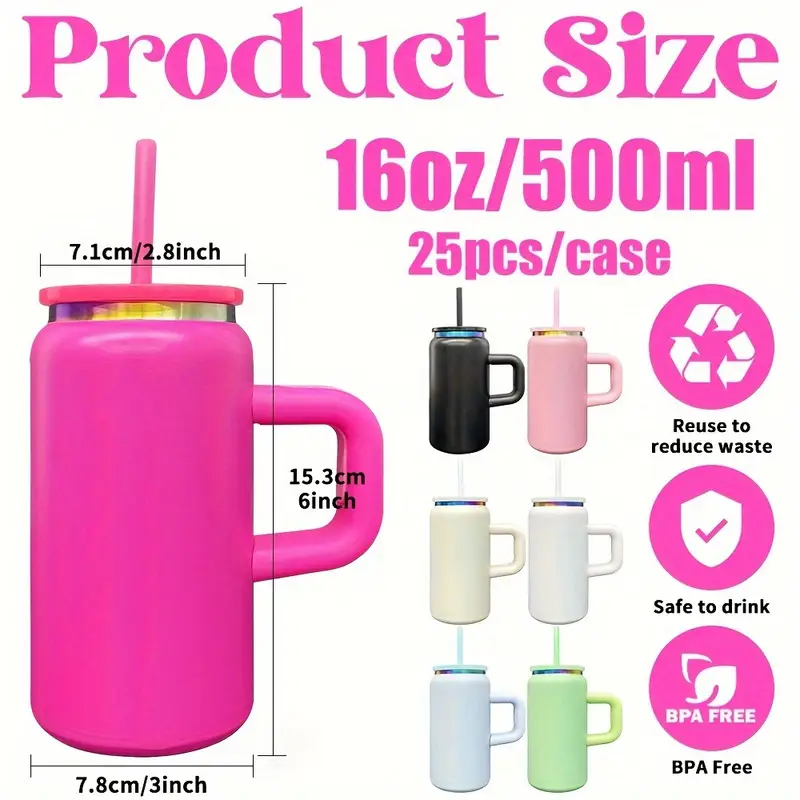 16oz Rainbow Plated Macaron Color Stainless Steel Can with Handle for Laser Engraving- 25PCS