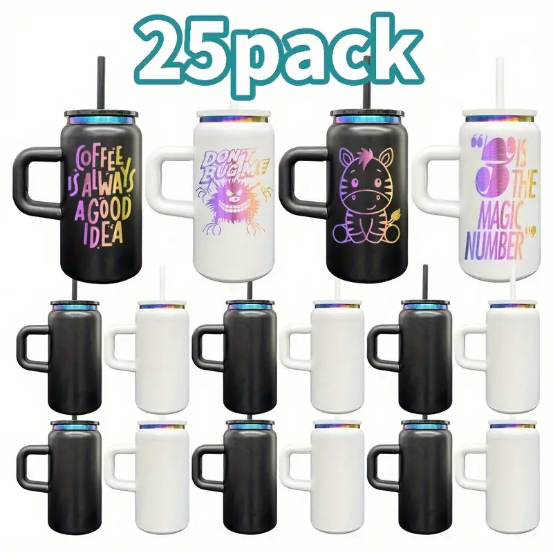 16oz Rainbow Plated Macaron Color Stainless Steel Can with Handle for Laser Engraving- 25PCS