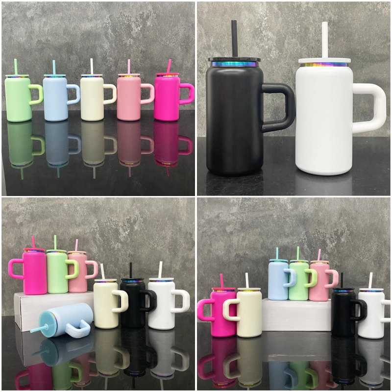 16oz Rainbow Plated Macaron Color Stainless Steel Can with Handle for Laser Engraving- 25PCS