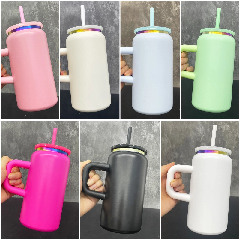 16oz Rainbow Plated Macaron Color Stainless Steel Can with Handle for Laser Engraving- 25PCS