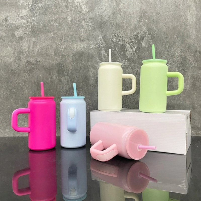 16oz Sublimation Blank Matt Macaron Color Stainless Steel Can with Handle-25pcs