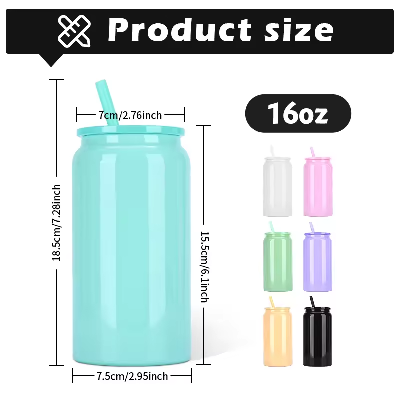 16oz Glossy Sublimation Stainless Steel Soda Beer Can with Colored PP Lids-25pcs