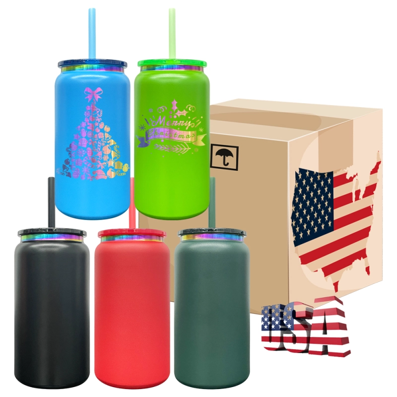 16oz Rainbow Plated Vacuum Insulated Stainless Steel Can for Laser Engraving-25pcs