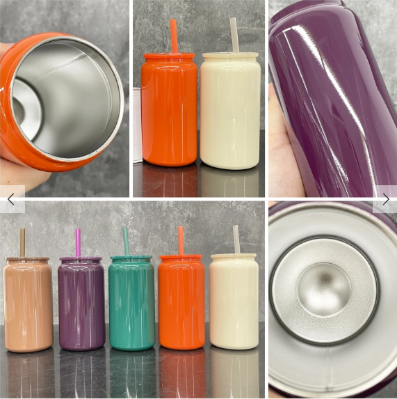 25pcs Glossy Autumn Colored Sublimation 16oz Stainless Steel Retro Style Beer Soda Can