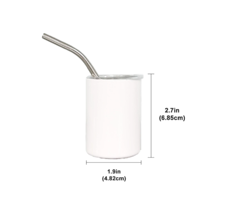 100 pcs 3oz Sublimation Stainless Steel wihte Tumbler With Bend Metal Straw