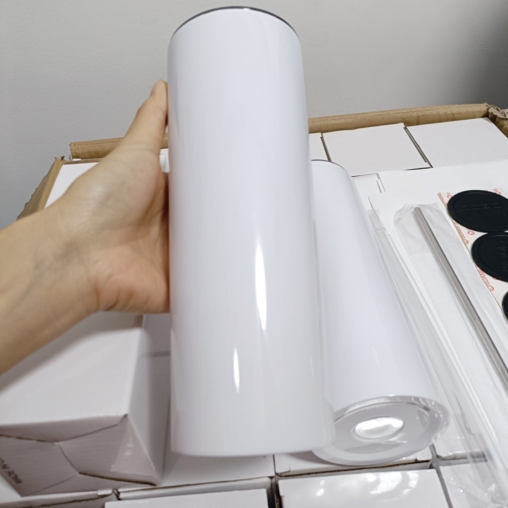 20oz Flat Edge Straight Sublimation Tumbler | Plastic Straw |Rubber Bottom| Metal Straw - RafeeSub