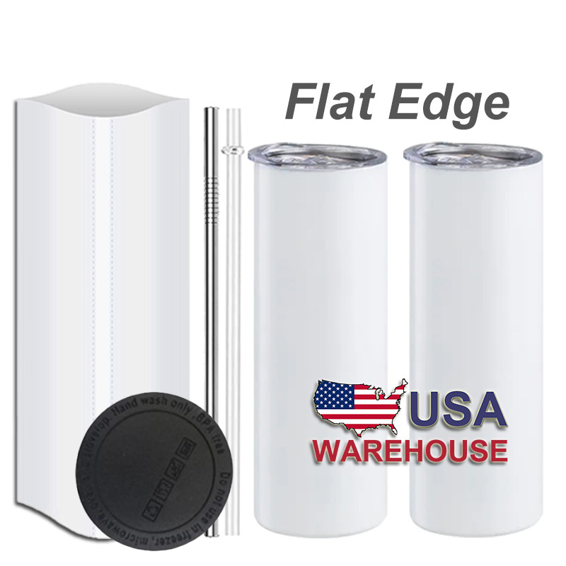 20oz Flat Edge Straight Sublimation Tumbler | Plastic Straw |Rubber Bottom| Metal Straw - RafeeSub