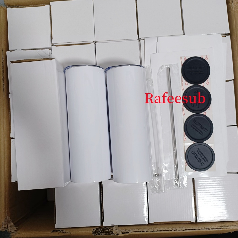 20oz Flat Edge Straight Sublimation Tumbler | Plastic Straw |Rubber Bottom| Metal Straw - RafeeSub