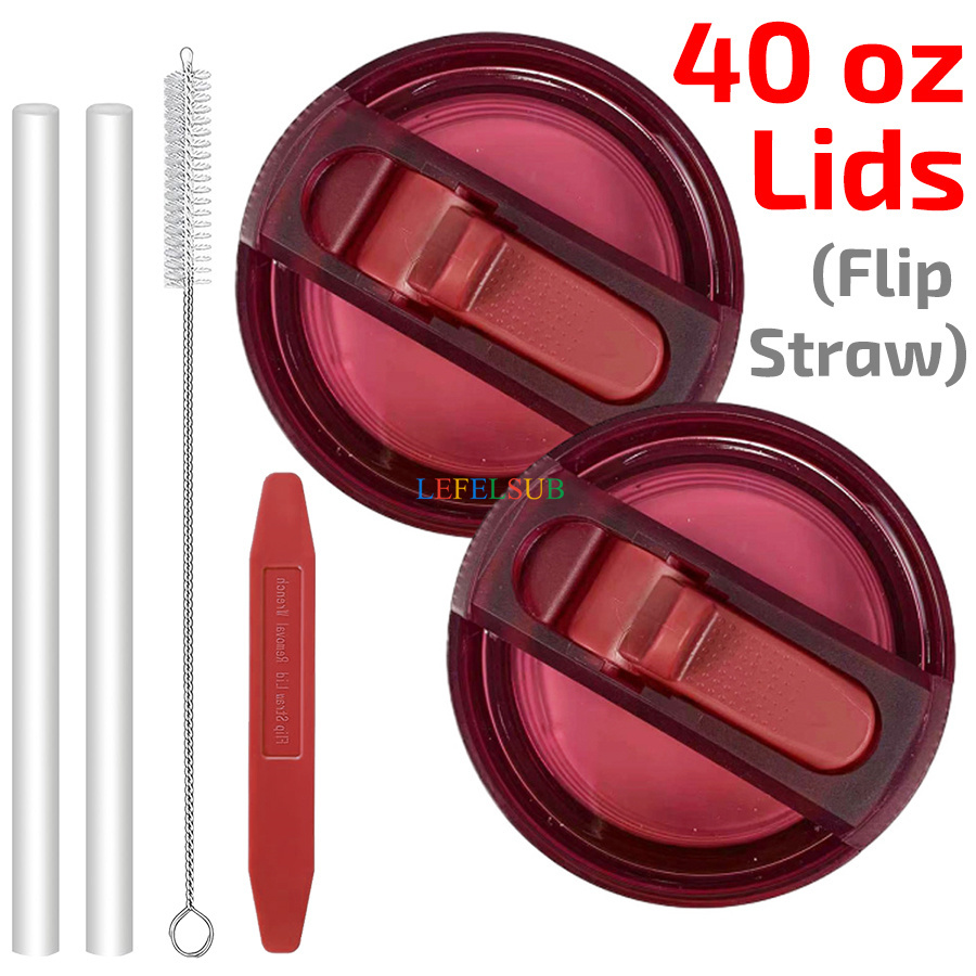 6pcs/set 40 oz Tumbler Leakproof Flip Straw Lid set