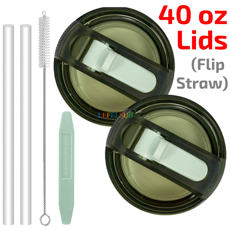 6pcs/set 40 oz Tumbler Leakproof Flip Straw Lid set